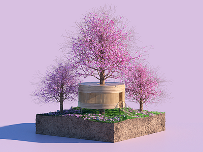 Fall 2/4 3d blender fall illustration miniworld pink tree world