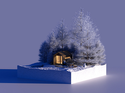 Winter 4/4 3d blender blue branding cold illustration tiny tinyhouse tree winter