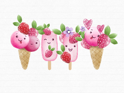 Happy Strawberry design fun ice cream icecream illustration illustration art illustrations kids art kids illustration minimal photoshop pink strawberry