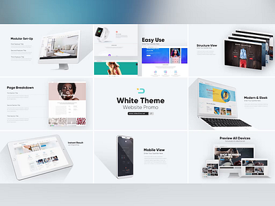 White Theme Website Presentation animation business clean devices explainer laptop modern motion graphics pages phone presentation promo showcase simple tablet template transitions web website white