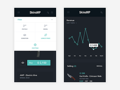 SkinsMP Responsive Mobile dashboard dropdown gaming graph mobile responsive ui ux