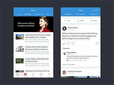 Campaign iOS App app clean design hillary clinton mobile ui ux