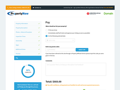 PropertyNow Add Property Pay Screen cart checkout design homepage pay property real estate responsive ui ux web website