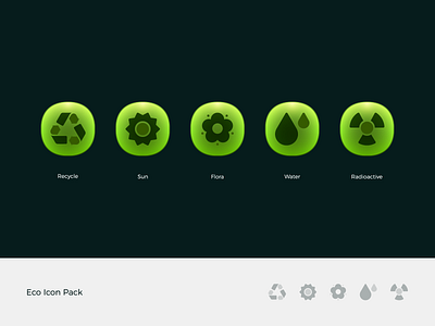 Eco Icon Set 3d adobe xd android app app design button css dailyui ecology figma green iconography icons ios nature responsive shapes ui ux web