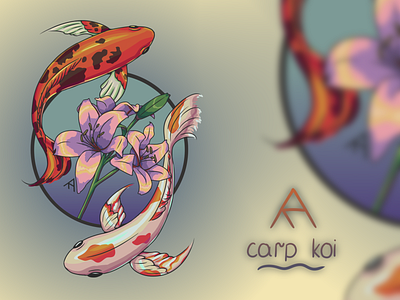 Carp Koi tattoo aesthetic carp carpkoi digital digital art fish flowers illustration lilly tattoo