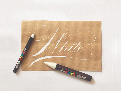 White acrylic calligraphy design fancy hand lettering james lewis kraft paper lettering posca type typography white