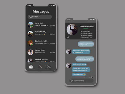 Daily UI 013 black clean clean ui daily 100 challenge daily ui daily ui 013 dailyuichallenge dark mode direct messaging facebook messenger gray imessage iphone messenger minimal night mode sleek texting texts