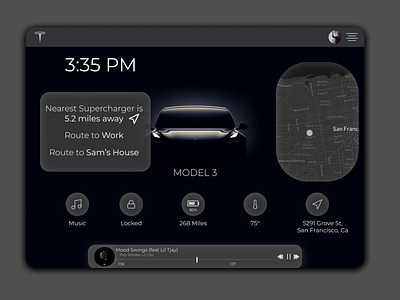 Daily UI 034 black car dashboard car dashboard design car dashboard ui card card design daily 100 challenge daily ui daily ui 034 daily ui 34 dailyuichallenge figma figma design model 3 model 3 design night mode tesla tesla design tesla redesign tesla ui