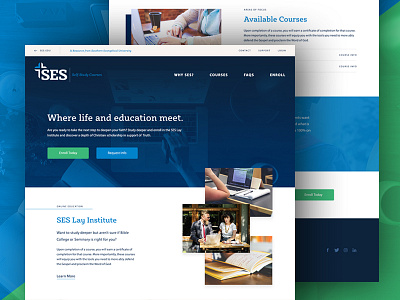 Online Learning Homepage blue clean education grid homepage landing page school seminary ui web web design website