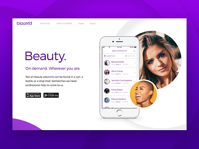 Bloom'd App Homepage app beauty clean homepage layout responsive ui web web design website