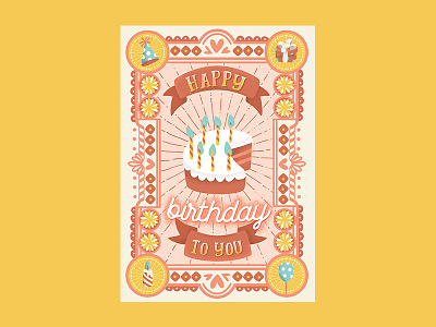 Happy Best Day birthday cake card greetings illustration party