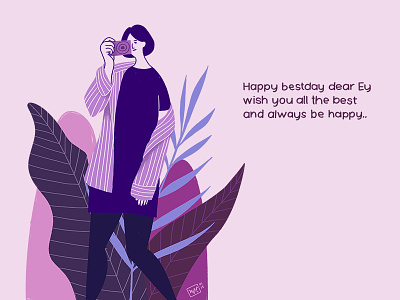 Happy b-day dear Ey birthday flat flat illustration girl greeting card happybirthday illustration pantone photograph plants purple snap