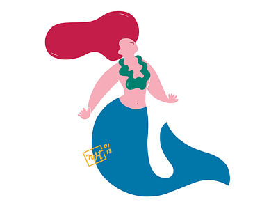 underwater drawing flat illustration mermaid swimming