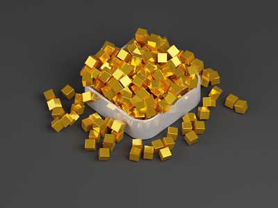 Gold full of Bucket 3d art blender cubes gold lighting modeling photoshop rendering