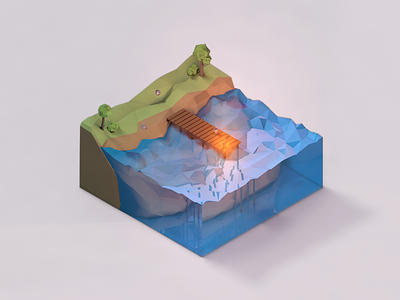 Low Poly Water Cube 3d c4d cinema 4d cube world isometric jetty low poly lowpoly water