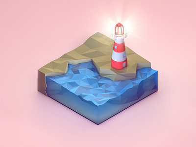 Low Poly Lighthouse Cube 3d c4d cinema 4d cube world isometric lighthouse low poly lowpoly water