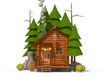 Cabin in the Woods 3d app c4d cinema 4d cabin forest low poly lowpoly wip