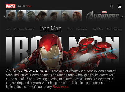 Marvel Avengers web ui Iron man 3000 art avenger design ironman marvel marvel comics ui vector web ui web ui ux webdesign