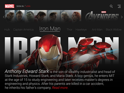 Marvel Avengers web ui Iron man