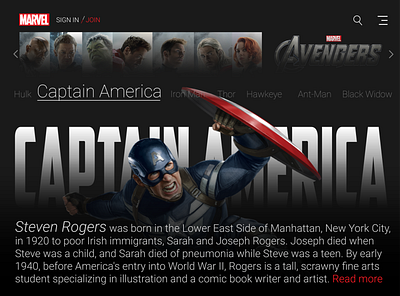Marvel Web Ui Captan America art captainamerica design marvel ui uiux web ui