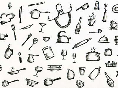 Bon Appétit doodles drawings kitchen sketches utensils