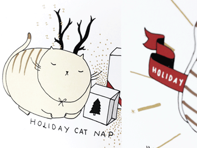 Holiday Cat card cat digital print drawing full color holiday illustration print