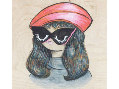 French Girls Have All The Luck acrylic colored pencil drawing french illustration ink marker paint painting wood