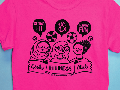Girls Fitness Club club fit fitness girls gym hand drawn illustration school screen print tshirt typography