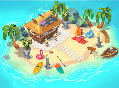 2 art bar cartoony cocktail party design environment game gameart island isometric ocean party props sweem