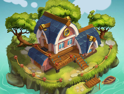 Seaside house architecture cartoon digital illustration enviroment game art photoshop seaside