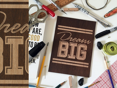 Dream Big icons laser laser engraving laseretching letters logos prints type wood