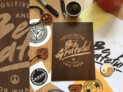 Be Grateful icons laser laser engraving laseretching prints logos type wood