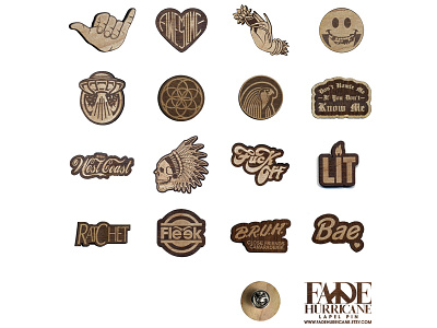 Maple Wood / Laser Cut & Engraved / Lapel Pins awesome hanglosse hatpins icon identity lapel pin laplepins laser cut logo lotus smile wood type