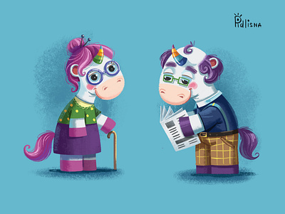 Grandma and grandpa unicorns 🦄 character design characters couple cute digital illustration family grandparents illustration love unicorns