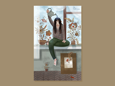 Drought character creative crisis digital illustration flowers girl illustraion inspiration interior melancholy window