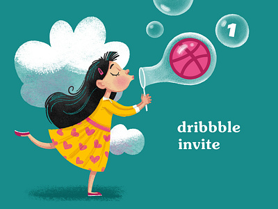 Dribbble Invite bubbles character clouds digital art dribbble dribbble invite girl illustration