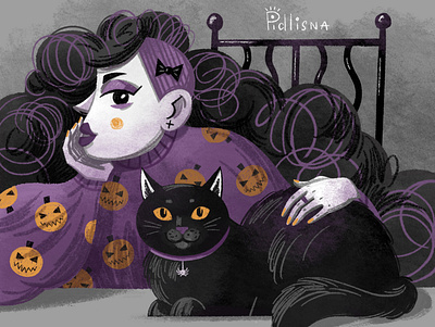 Ready for Halloween autumn cat character digital illustration girl halloween illustraion pumpkin spooky