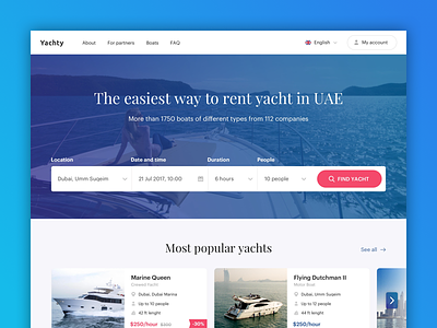 Yacht rental in Dubai concept homepage landing page rental search ui user interface ux web website yacht