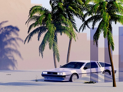 DMC - 002 3d car cinema 4d delorean dmc glass palm render sun