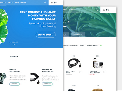 Hidropon Landing Page and Ecommerce Site blue chart clean ecommerce hydroponic landing page simple