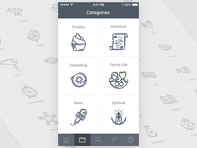 "Categories" Icon set of Snap Central Apps deepblue icon icon set iconset line icon lineicon
