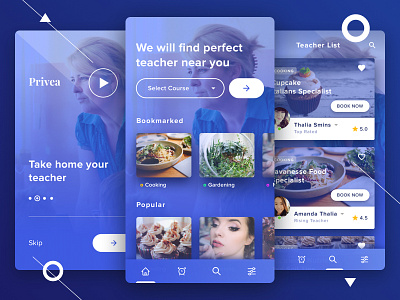 Privea - Private tutor apps Concept android android apps blue theme clean design ios ios apps mobile apps sketch slider