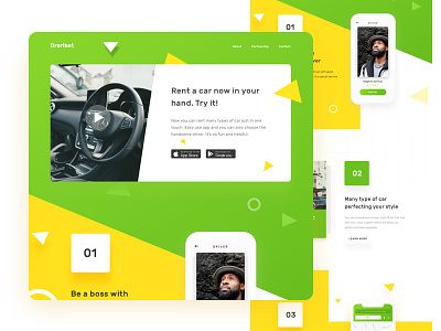 Oraribet - Rent Car Landing Page apps car clean dashboard green landing page landingpage rent car yellow
