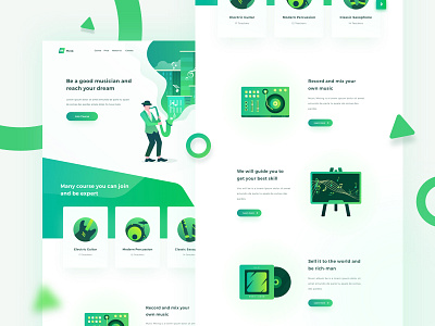 🎸 Musq Music Course and Recording Studio clean dashboard green guitar illustration landing page music musicians popular recording studio saxophone