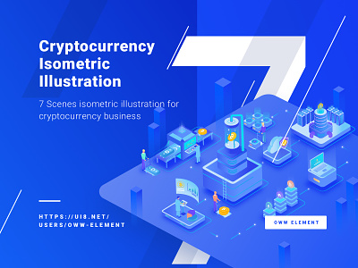 7 Cryptocurrency Isometric Illustration ready for use 3d illustration blue clean dashboard for sale illustration isometric landing page ui ui8 ux