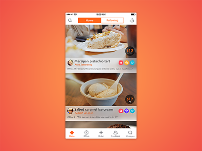 Food Review App cake color flat food icecream ios iphone orange purchase review sweet ui