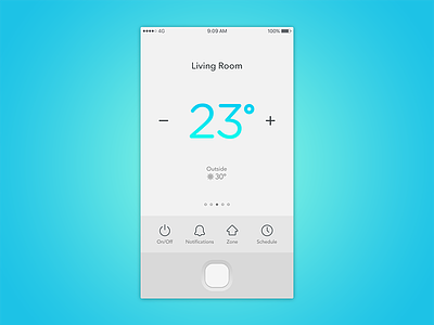 Thermostat App blue clean cyan grey ios iphone light minimal temperature ui white