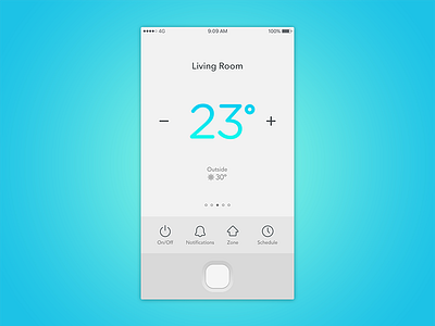 Thermostat App blue clean cyan grey ios iphone light minimal temperature ui white