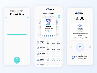 Pill O Clock alarm app appui appuidesign design medicine prescription reminder reminder app simple ui