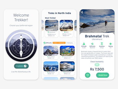 Trek Booking App app appui appuidesign design minimal simple travel travelapp trek trekking ui